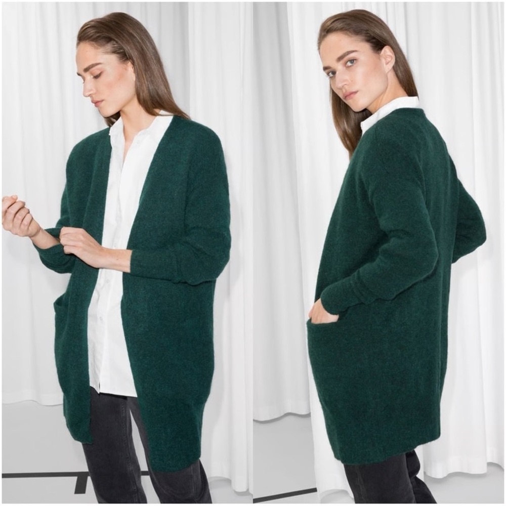 and Other Stories Women's‎ Sz XS Green Open Front Sweater Cardigan